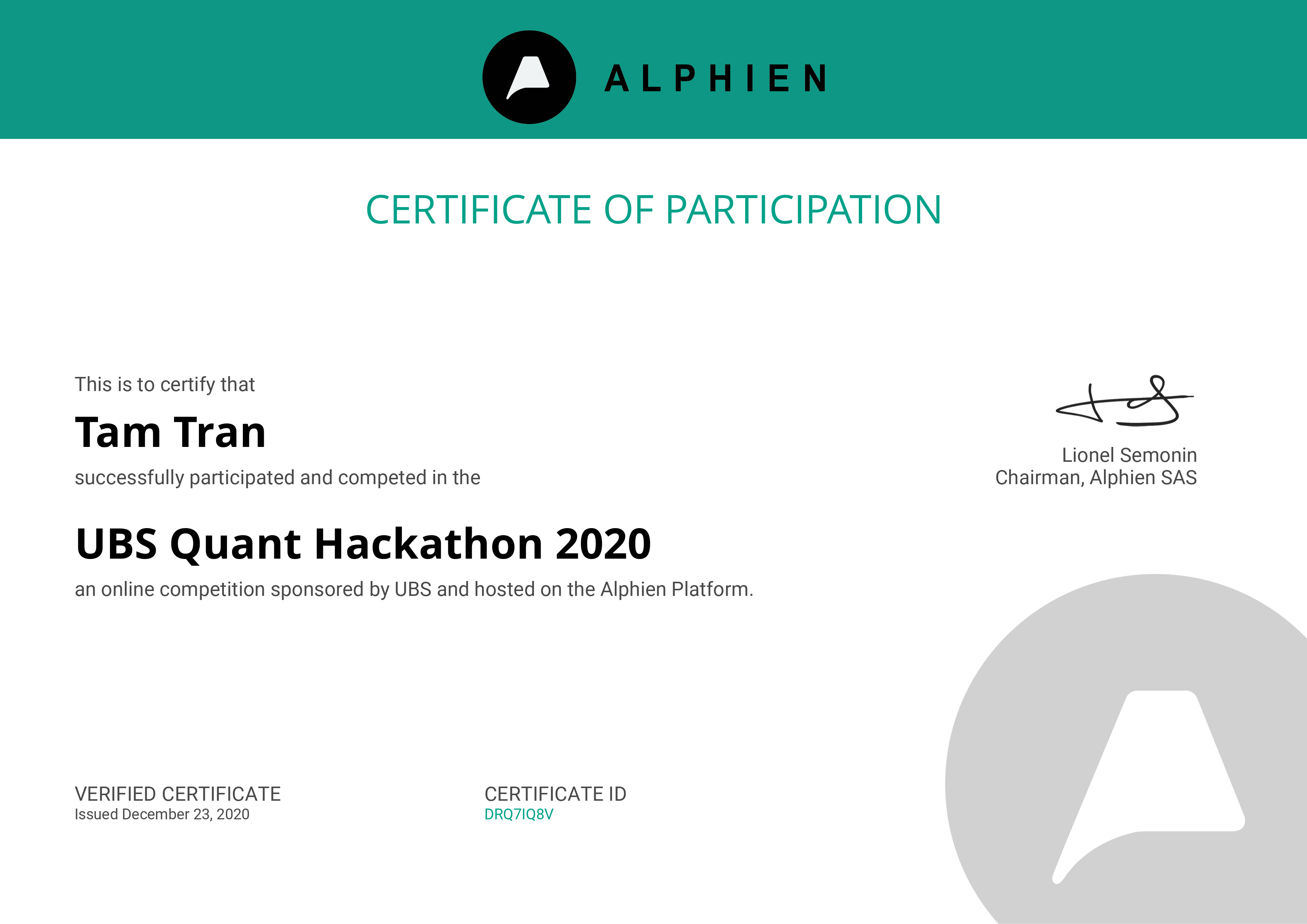 alphien certificate